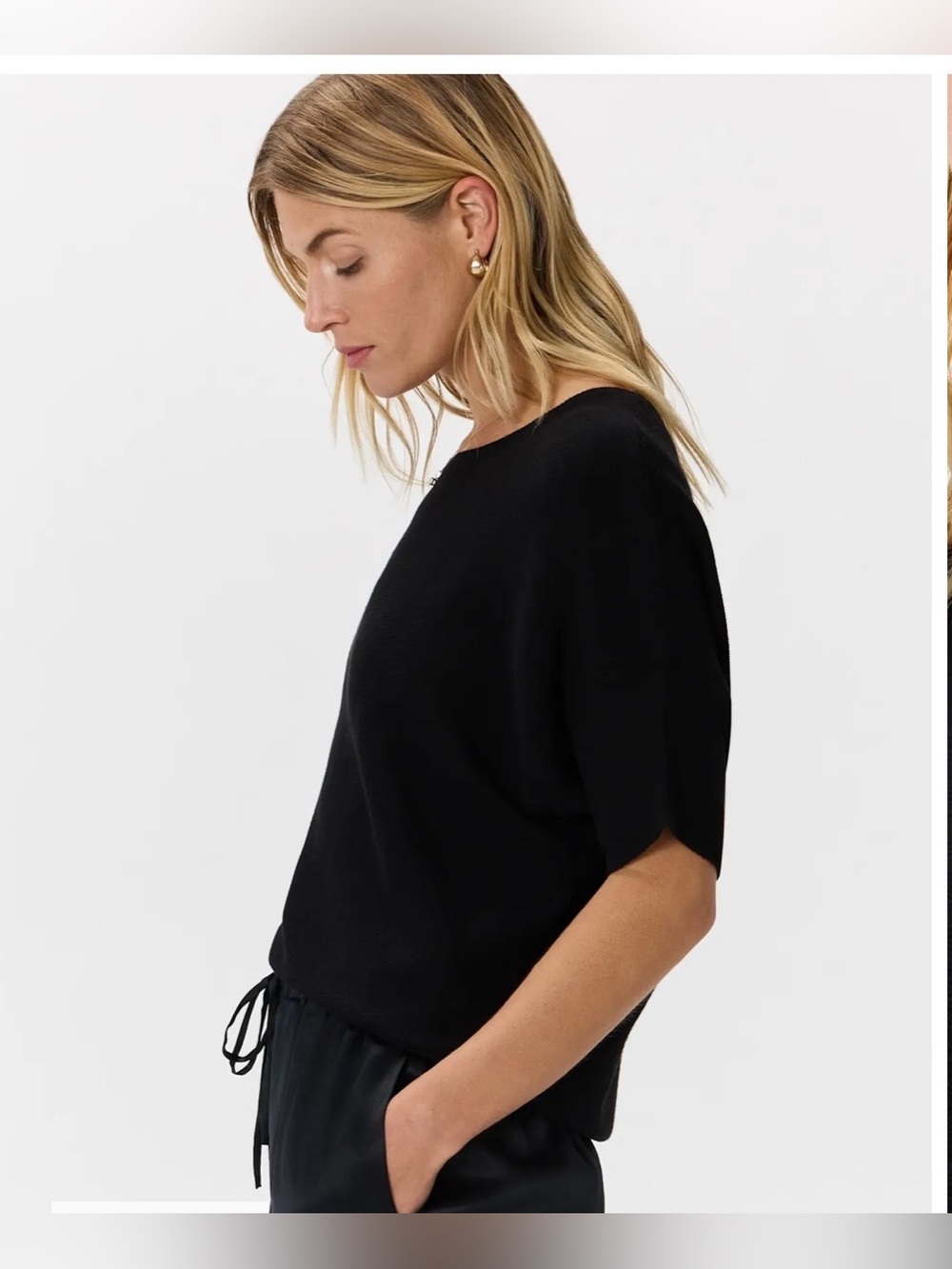 Quince Lightweight Cotton Cashmere Link-Stitch Black Dolman Sweater Size M - Picture 13 of 14